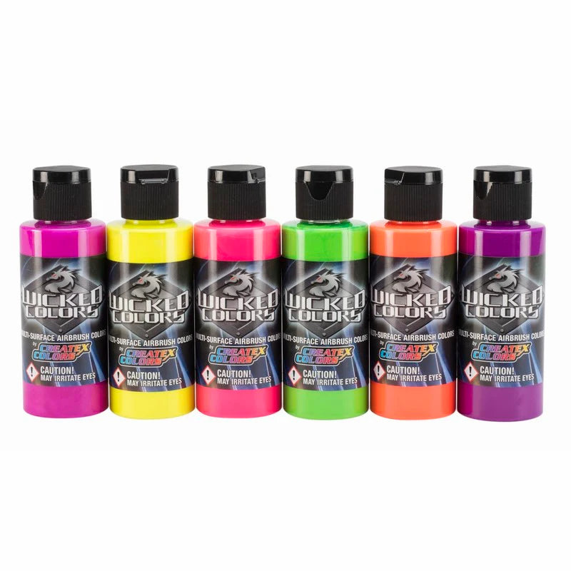 Createx Wicked Fluorescent Colors Set – 6 Colors (2 oz) | W103-00