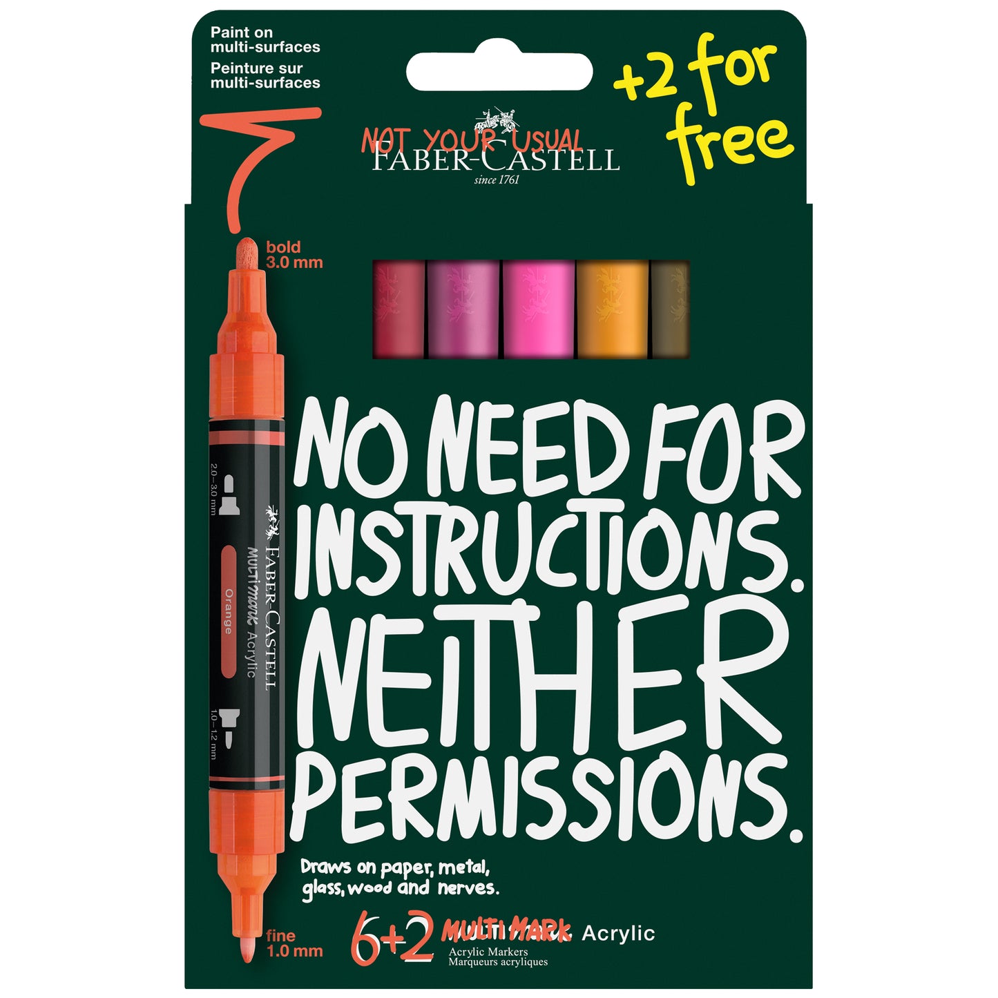 Faber-Castell Multimark Acrylic Paint Markers – Flame Set 6+2 – FC186019
