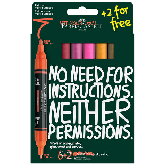 Faber-Castell Multimark Acrylic Paint Markers – Flame Set 6+2 – FC186019