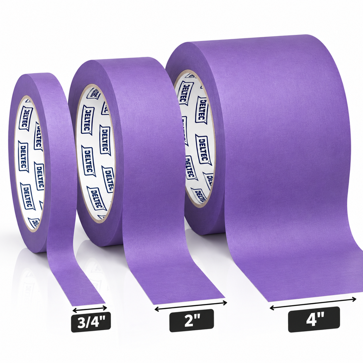 Deltec Tape Trio – 18mm, 48mm and 100mm purple masking tape rolls