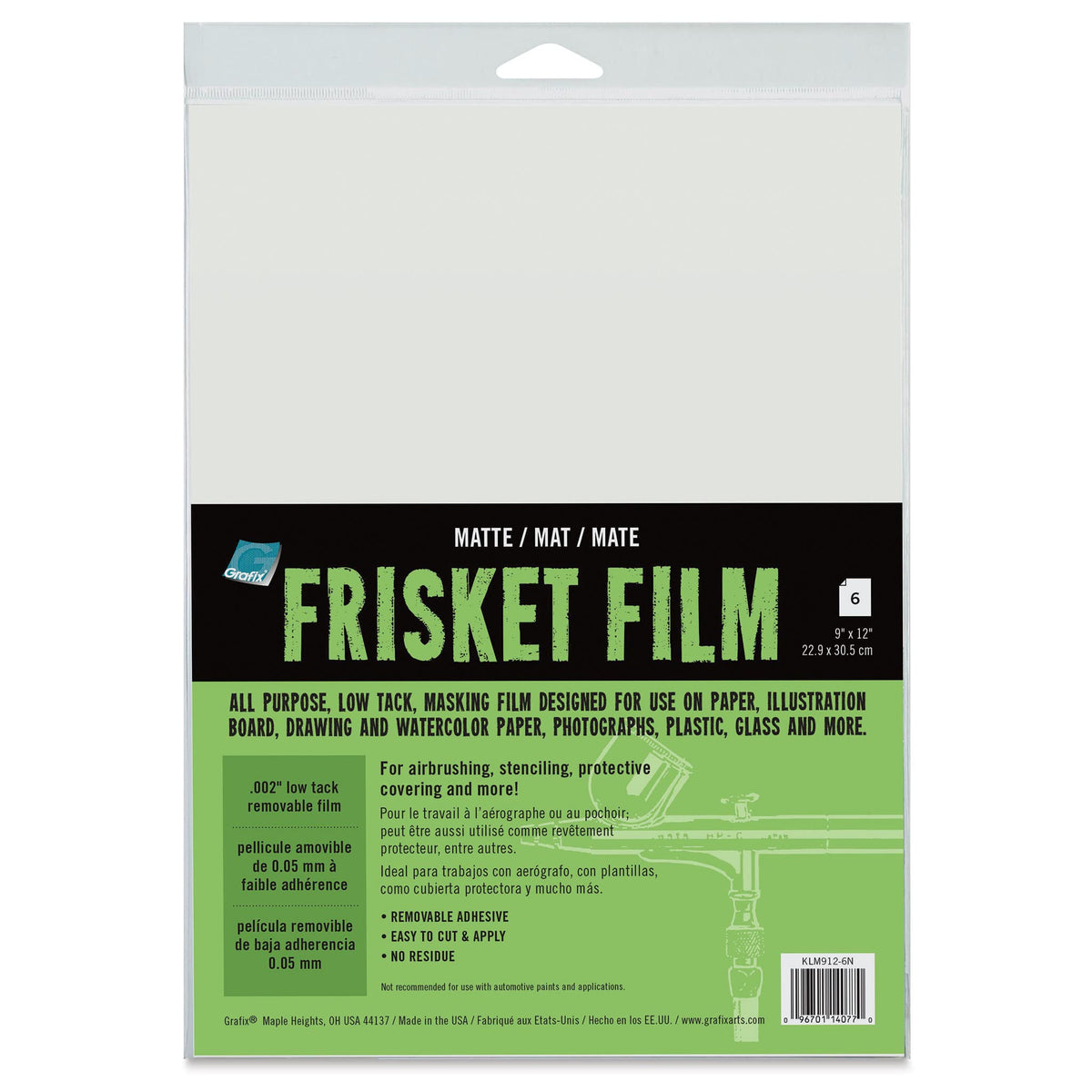 Grafix All-Purpose Low Tack Frisket Film — Matte, 6 sheets 9"×12"