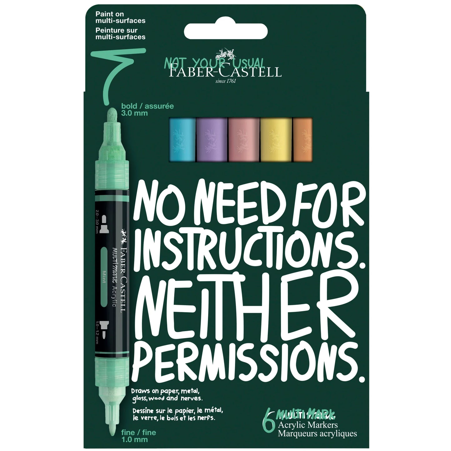 Faber-Castell Multimark Acrylic Paint Markers – Pastel Set of 6 – FC186045