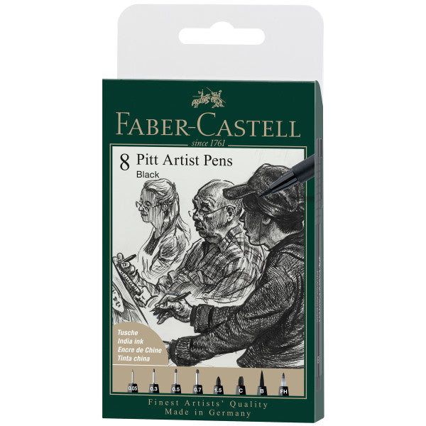 Faber-Castell Pitt Artist Pen #199 Black – Set of 8 – FC167158
