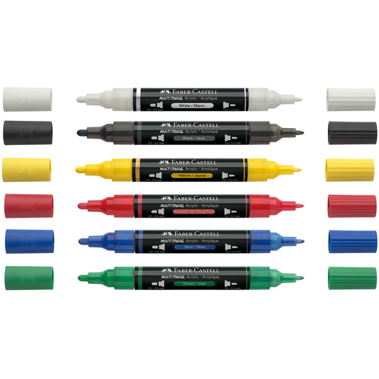 Faber-Castell Multimark Acrylic Paint Markers – Primary Set of 6 – FC186043